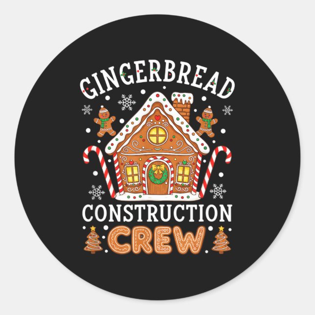 Baking Gingerbread House Construction Crew Christm Classic Round Sticker (Front)
