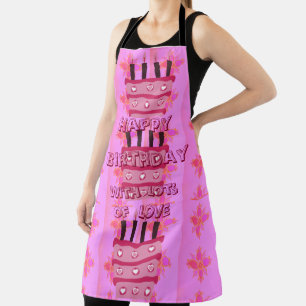 Baking Happy Birthday Cakes with Love Print Apron