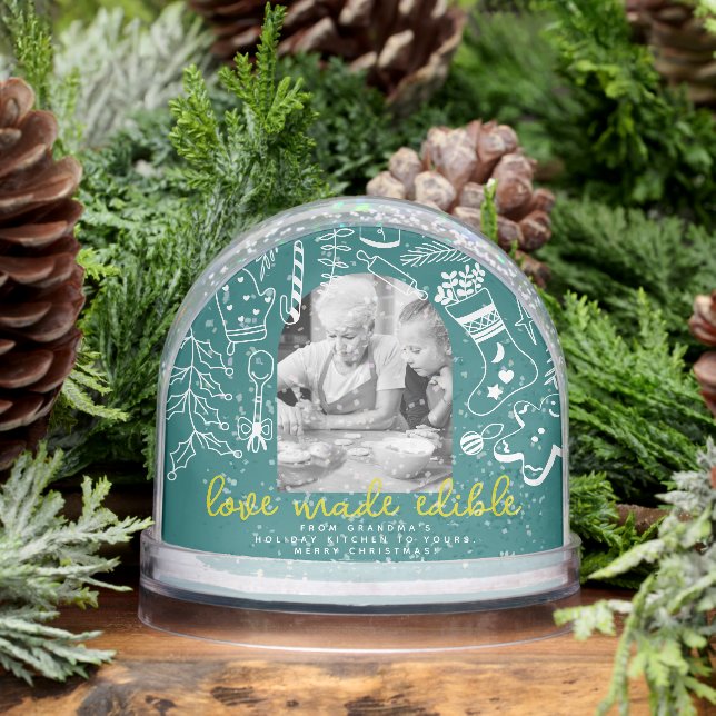 Baking is Love Made Edible Green Photo Holiday  Snow Globe (Winter)