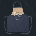 Baking is Love made Edible NAVY & TAN Script Apron<br><div class="desc">Baking is Love Made Edible. NAVY & TAN. Clean Modern Script design.Your Homemade Baking frame-worthy. Sign your masterpiece with a flourish with this understated classy ALL-OVER PRINT APRON.. This design Coordinates with our Artisan Dough Covers--which you can find here: https://www.zazzle.com/collections/challah_baking_is_love_script_series-119661066919466646 Baking enthusiasts: Express yourself & show off your personal style...</div>