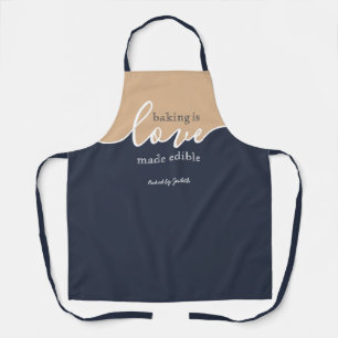 Baking is Love made Edible NAVY & TAN Script Apron