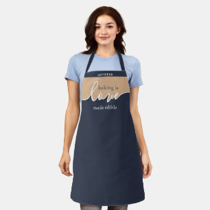 Baking is Love made Edible NAVY TAN Script Classy Apron