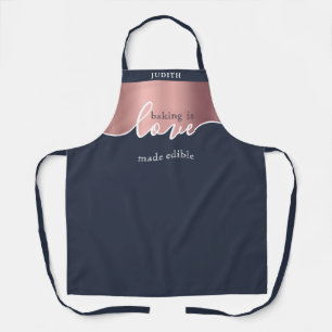 Baking is Love made Edible Rose Gold Navy Script Apron