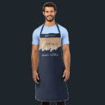 Baking is Love made Edible Script Apron<br><div class="desc">Personalized Baking is Love Made Edible. NAVY & TAN. Clean Modern Script design. Your Home-baking is a frame-worthy work of art. Sign your masterpiece with a flourish with this understated classy ALL-OVER PRINT APRON. Great gift for the guy who loves to cook/bake. Coordinates with our matching Rising Dough Covers which...</div>