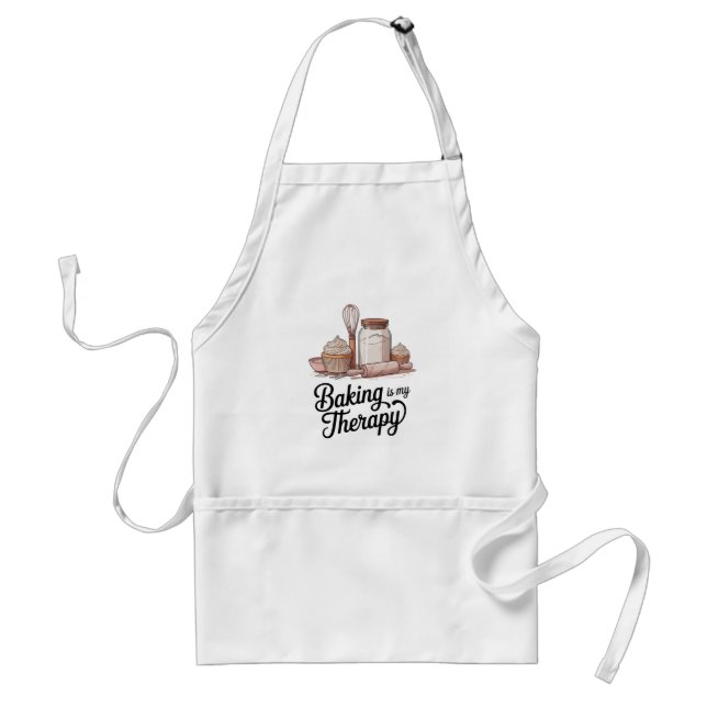 Baking Is My Therapy Quote Art Adult Apron (Front)