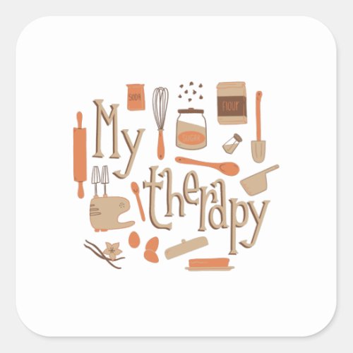 BAKING IS MY THERAPY SQUARE STICKER