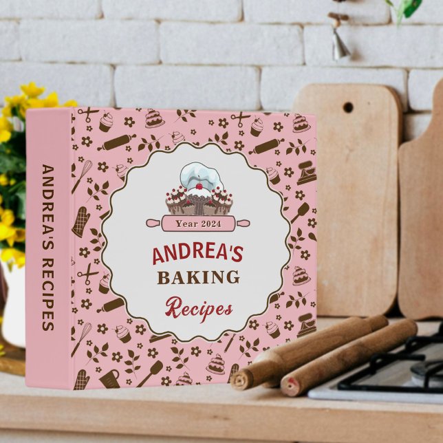 Baking Kitchen Utensils Recipes Girly Pink Custom 3 Ring Binder (Creator Uploaded)