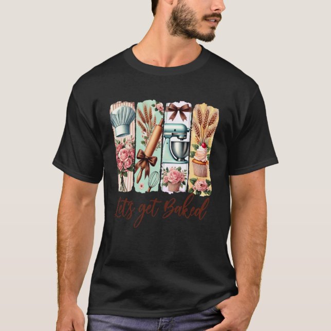 Baking Lover Baker Brushstroke Coquette Bow Let's  T-Shirt (Front)