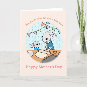 Baking Lover Mom Cute Bunny Rabbit Mothers day Thank You Card