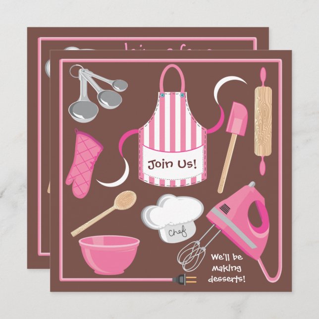 Baking or Cooking Party Invitation Card (Front/Back)