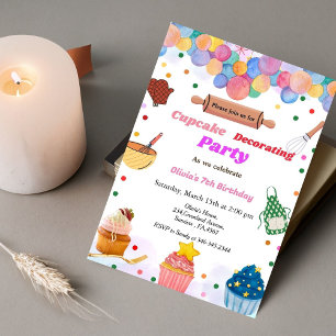 Baking party girl decorating birthday party, invitation