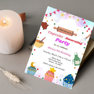 Baking party girl decorating birthday party, invitation