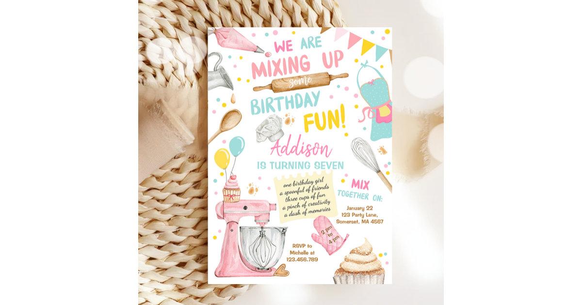 Baking Party Girl Kids Cooking Birthday Invitation | Zazzle