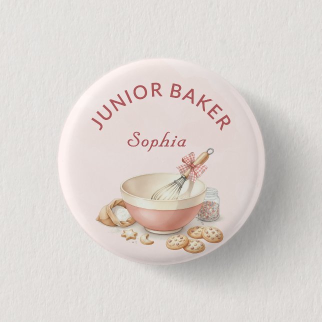 Baking Party Girls Birthday Elegant Bowl & Whisk Button (Front)
