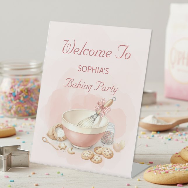 Baking Party Girls Birthday Elegant Bowl & Whisk Pedestal Sign (Creator Uploaded)