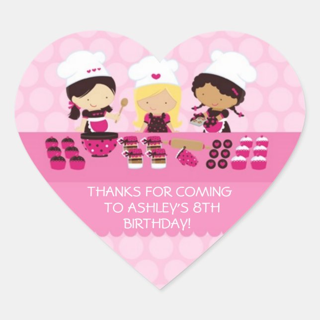 Baking Party Personalized Heart Favor Stickers (Front)