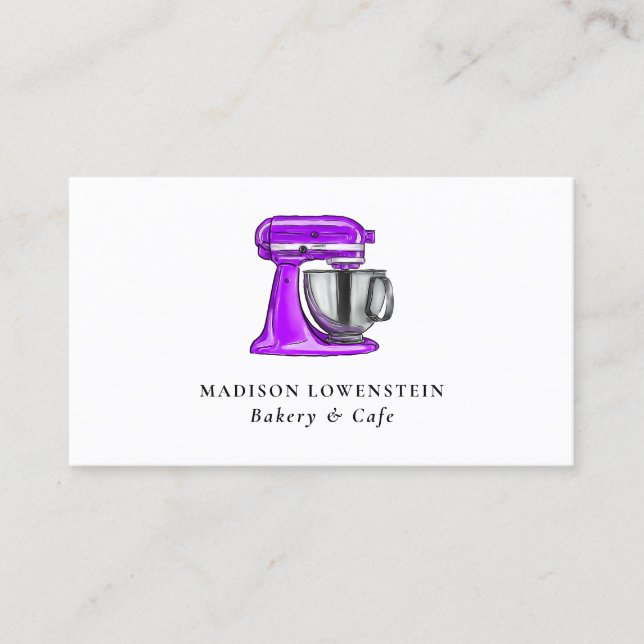Baking Purple Whisk Caterer Pastry Chef Modern Business Card (Front)