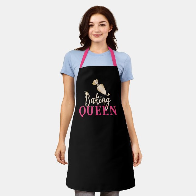 Baking Queen Gold Pastry Piping Bag Black & Pink Apron (Worn)