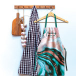 Baking Queen Rose Gold Glitter Pink Teal Marble Apron<br><div class="desc">The design depicts a modern, chic, elegant, and girly faux printed rose gold sequin glitter and pink, white, and teal green painted swirly marble pattern. It's cool, unique, and trendy. It also includes the quote, "Baking queen, " with hearts and a monogram name. It's adorable, playful, sweet, and unique. ***IMPORTANT...</div>