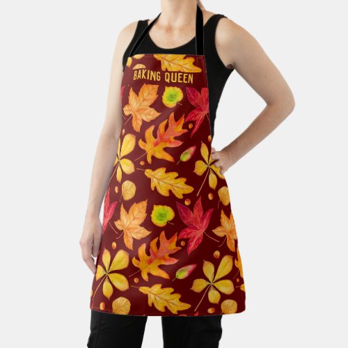 Baking Queen Watercolor Autumn Leaves Apron