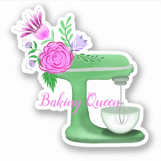 Baking Queen With Floral Mixer Sticker (Front)