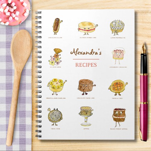 Baking Recipes Cute Cake Cartoon Art add Name Notebook