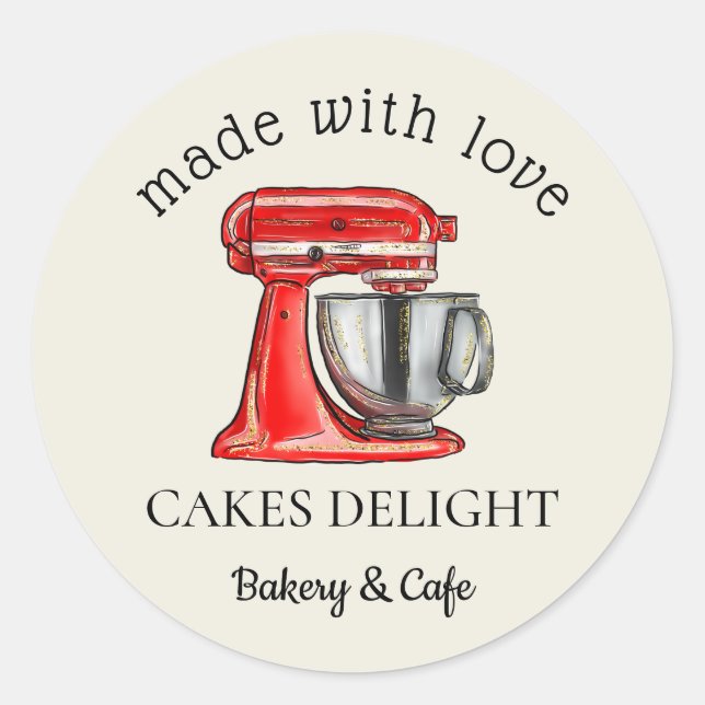 Baking Red Whisk Caterer Pastry Made with Love Classic Round Sticker (Front)