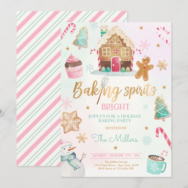 Baking Spirit Bright Holiday Party Christmas Bake Invitation (Front/Back)