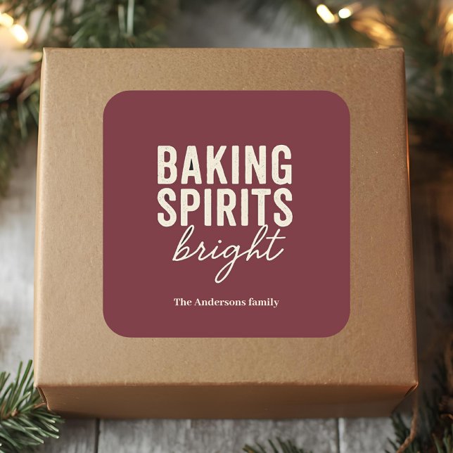 Baking Spirits Bright Burgundy Holiday Square Sticker (Creator Uploaded)