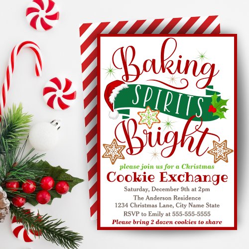 Baking Spirits Bright Christmas Cookie Exchange Invitation