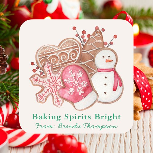 Baking Spirits Bright Christmas Cookie Holiday Square Sticker