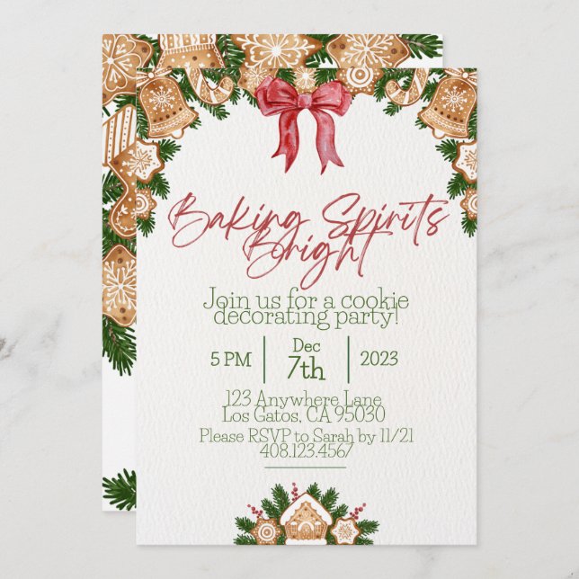 Baking spirits bright Christmas cookie invitation (Front/Back)