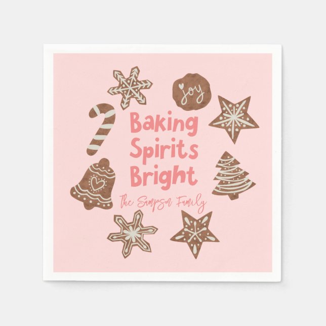 Baking Spirits Bright Christmas Cookie Pink Napkins (Front)