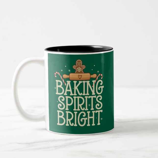 Baking Spirits Bright Christmas Funny Xmas Baker Two-Tone Coffee Mug (Left)