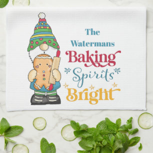 Baking Spirits Bright Christmas Holiday Monogram Kitchen Towel