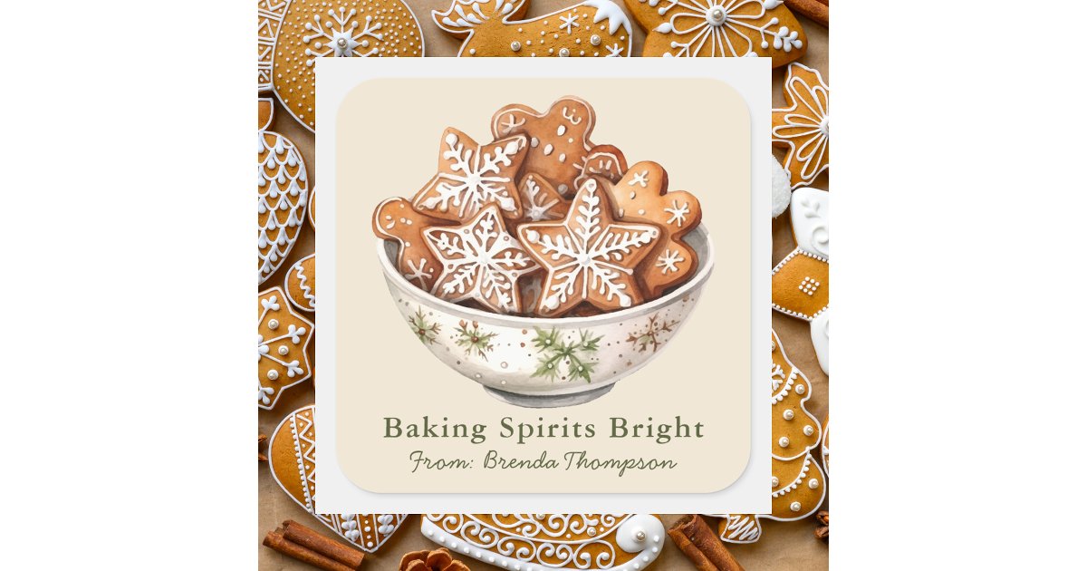 Baking Spirits Bright Christmas Treats Holiday Square Sticker | Zazzle