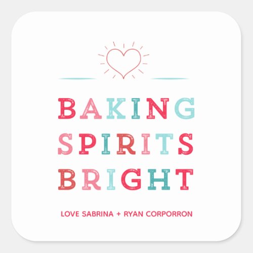 Baking Spirits Bright Colorful Typography Cookie  Square Sticker