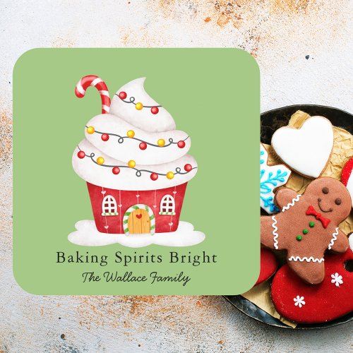 Baking Spirits Bright Cupcake Christmas Holiday  Square Sticker