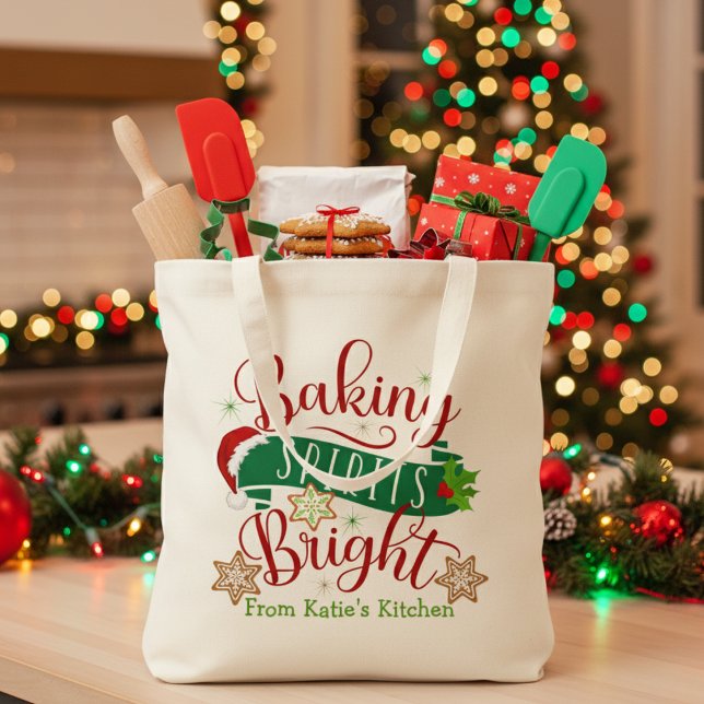 Baking Spirits Bright Festive Custom Holiday Tote Bag (Baking Spirits Bright Festive Custom Holiday Tote Bag. Just add your name or special text.)