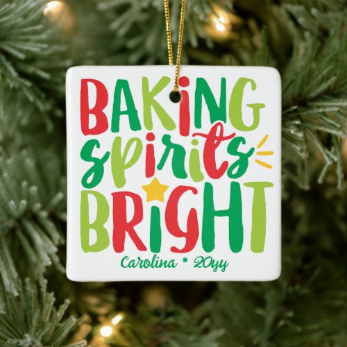 Baking Spirits Bright Festive Red Green Christmas Ceramic Ornament