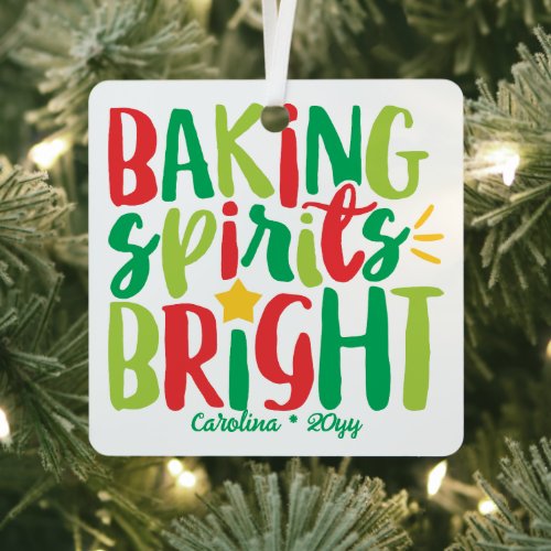 Baking Spirits Bright Festive Red Green Christmas Metal Ornament