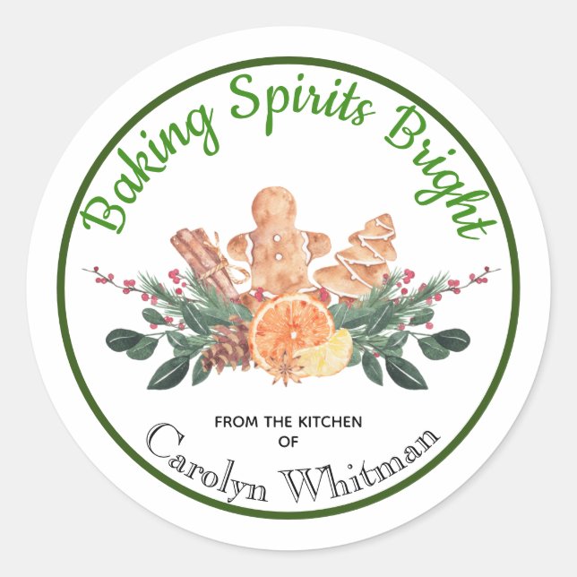 Baking Spirits Bright Food Gift "from Kitchen of"  Classic Round Sticker (Front)