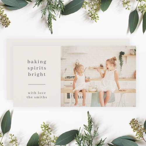 Baking Spirits Bright  Fun Kids Photo Neutral Holiday Card