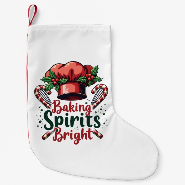 Baking Spirits Bright Funny Baking Chef Baker   Small Christmas Stocking (Front)