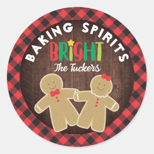 Baking Spirits Bright Gingerbread Buffalo Plaid Classic Round Sticker