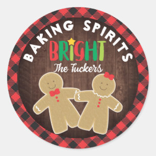 Baking Spirits Bright Gingerbread Buffalo Plaid Classic Round Sticker