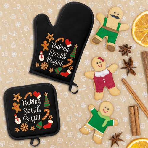 Baking Spirits Bright Gingerbread Christmas Cookie Oven Mitt  Pot Holder Set