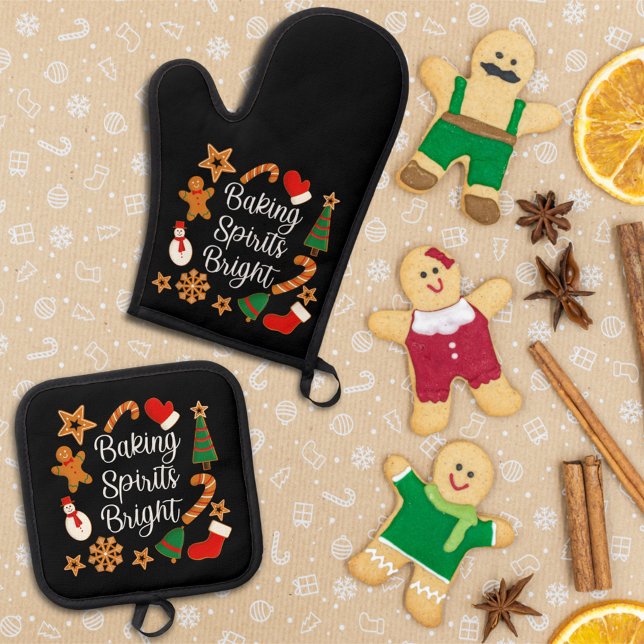 Baking Spirits Bright Gingerbread Christmas Cookie Oven Mitt & Pot Holder Set (Creator Uploaded)