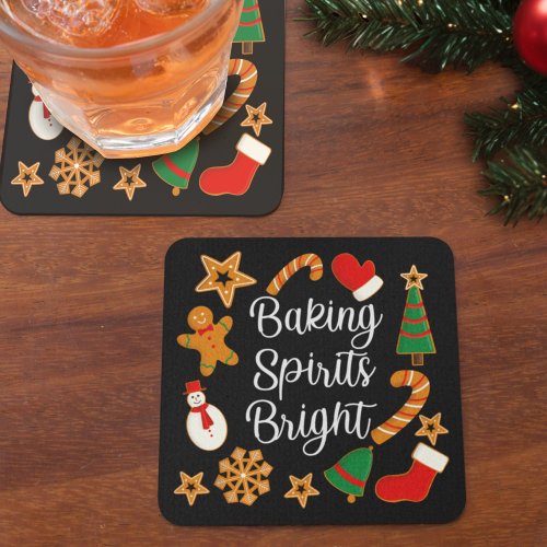 Baking Spirits Bright Gingerbread Christmas Cookie Square Paper Coaster