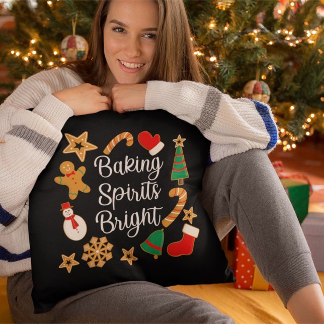 Baking Spirits Bright Gingerbread Christmas Cookie Throw Pillow (Creator Uploaded)